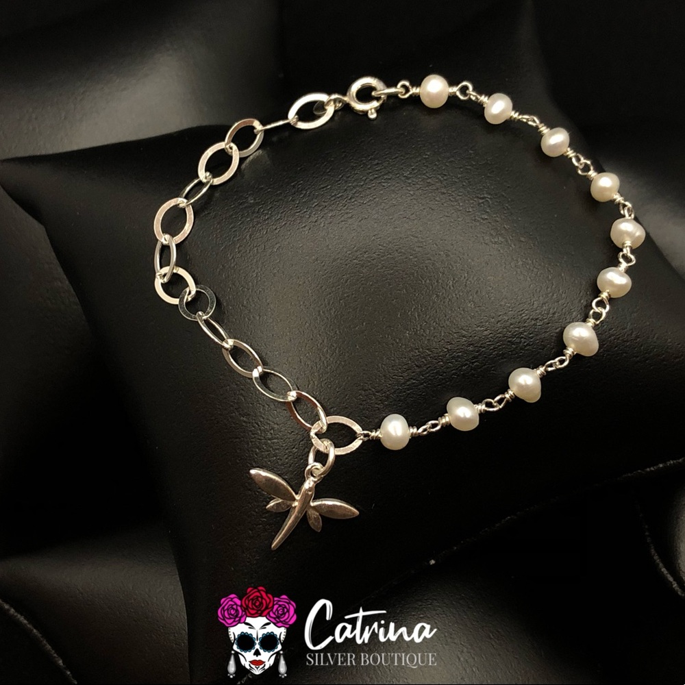 925 Sterling Silver Dragonfly Charm Bracelet